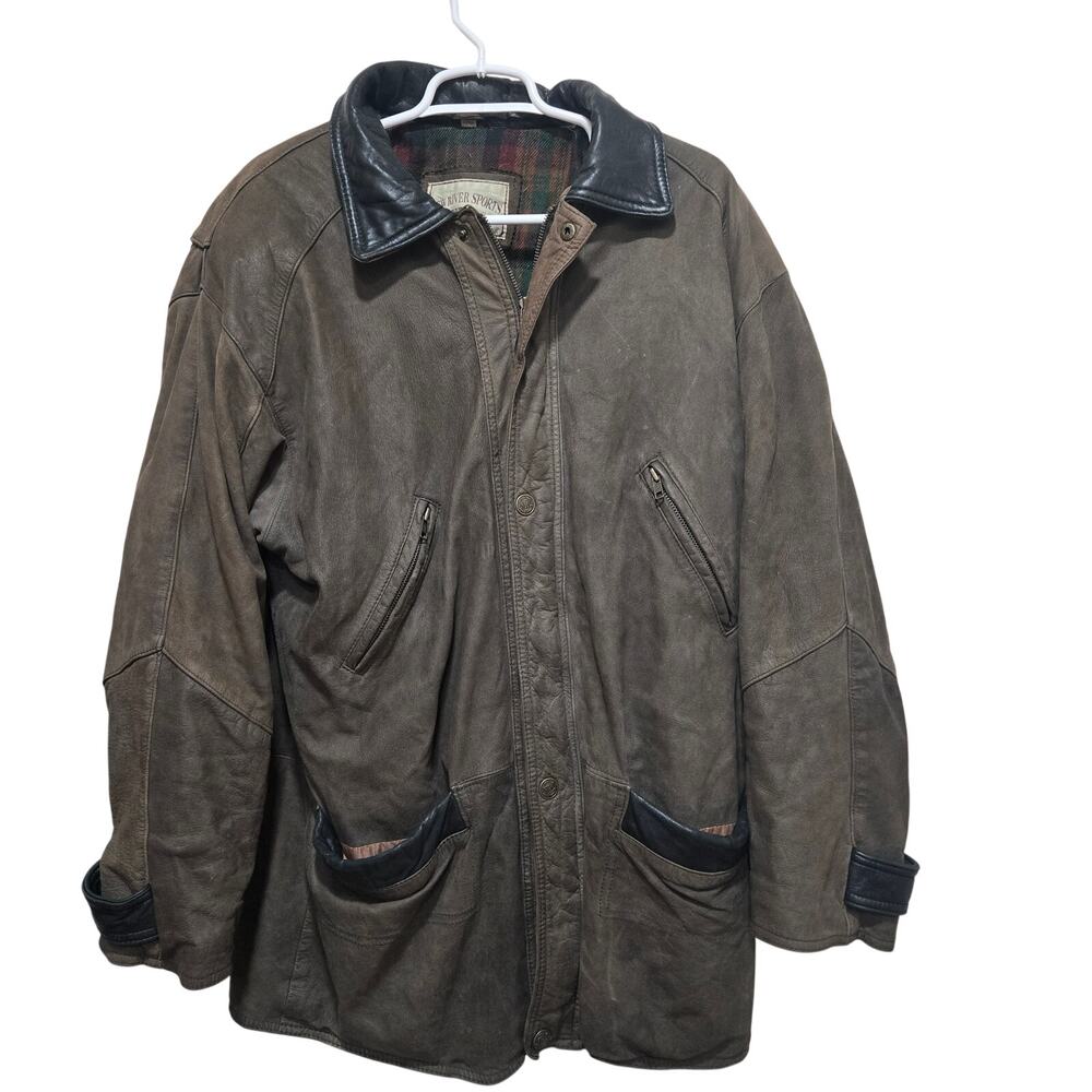 Vintage New River Sports Brown Leather Barn Field Coat Mens M